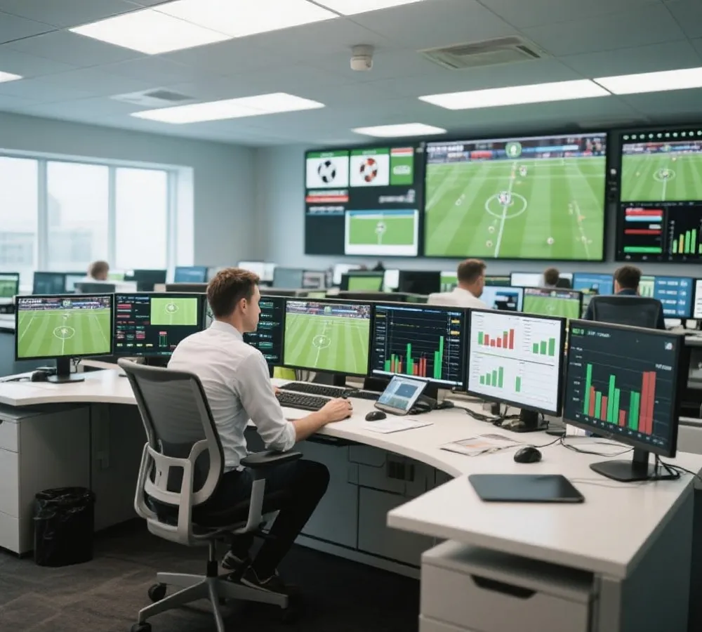 赛事数据与内容团队工作场景示意图